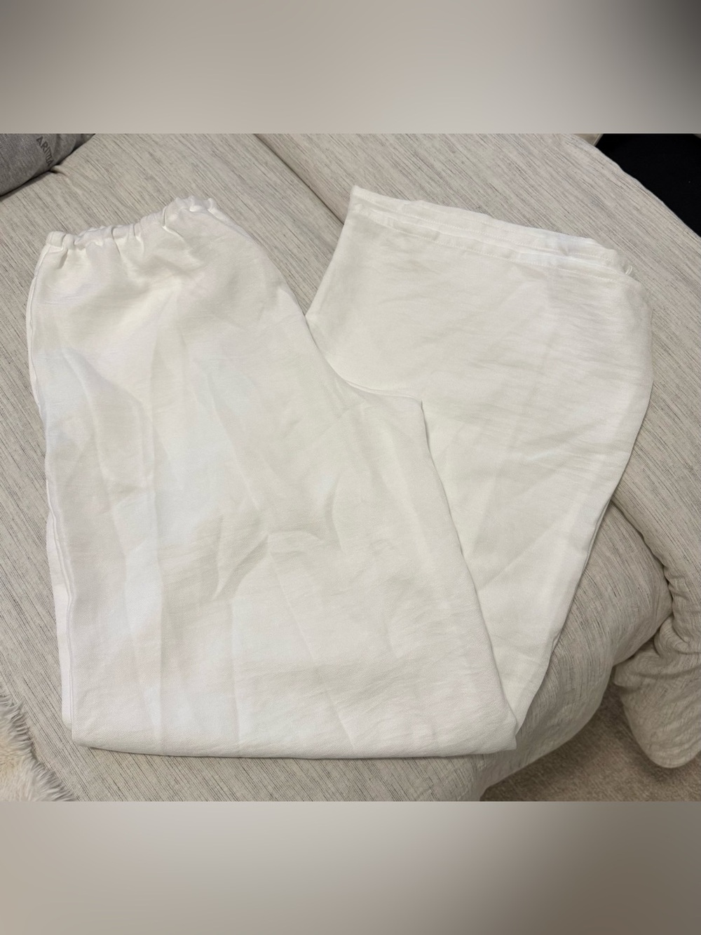 White Drawstring Wide-Leg Linen Pants - Picture 2 of 2